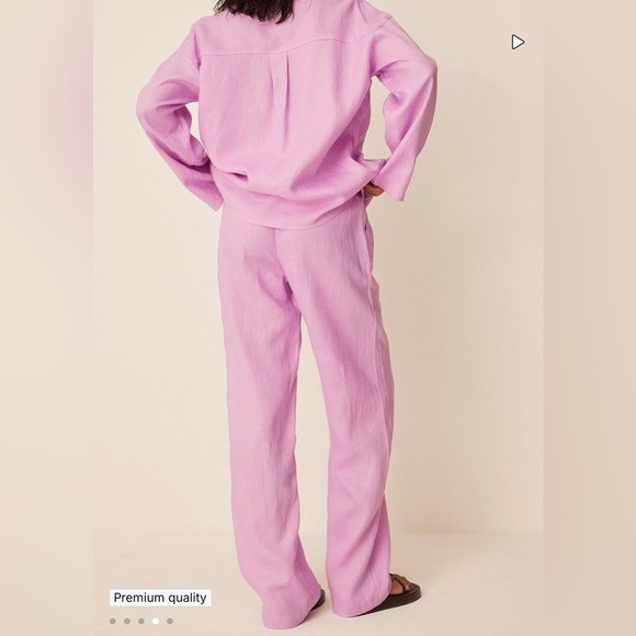 NA-KD Romee Strijd 100% Linen Straight Linen Trousers Lilac Pink Sz Small - Picture 14 of 16